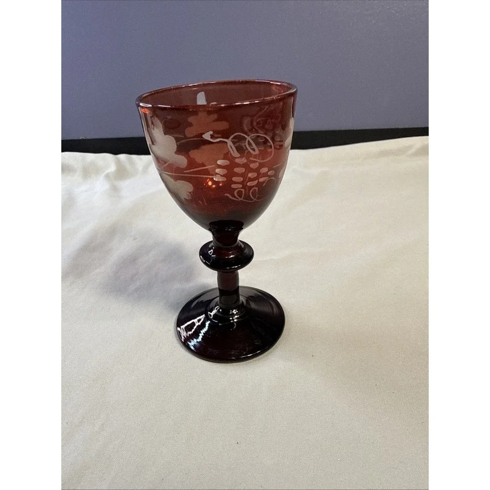 Vintage Bohemian Ruby Red Cut to Clear Cordial Glass / Aperitif Goblet